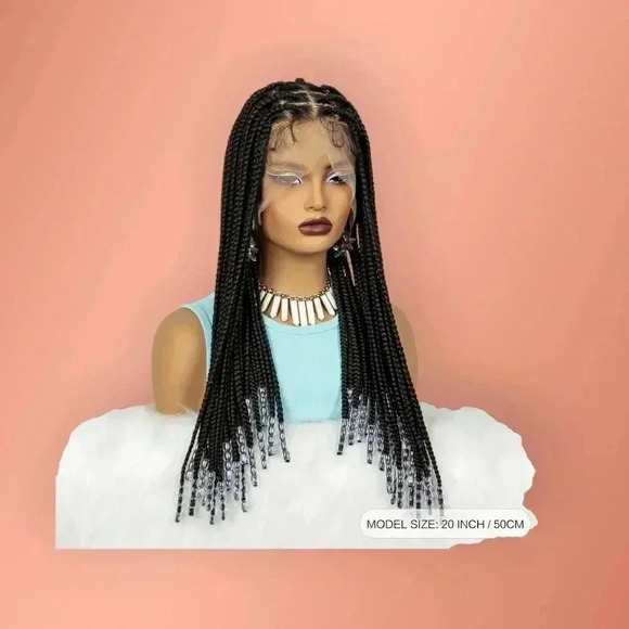 Knotless Box Braids,  full lace braided wig with bead Natural Baby Hair, 20 " - Picture 7 of 9